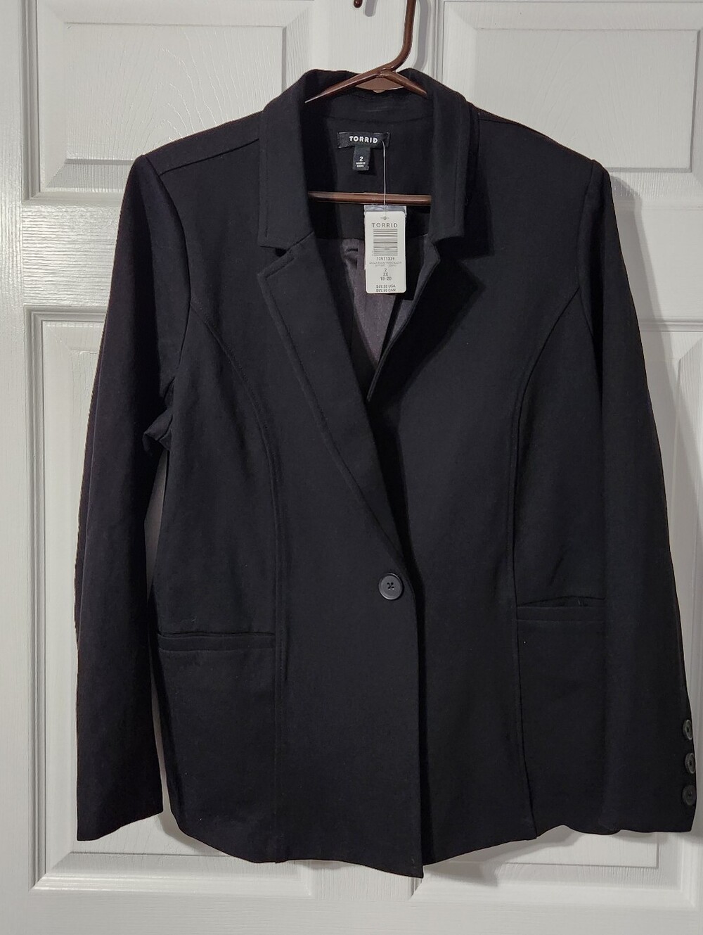 Torrid Ponte Black Single-Button Notched Lapel Blazer, Size 2, NWT